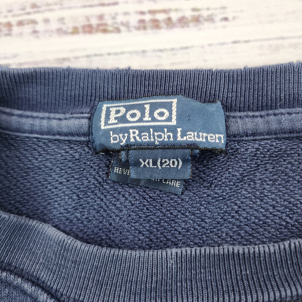 Polo Ralph Lauren Sweatshirt Boys XL 20 Navy Blue Pony Fleece Crewneck Cotton - Picture 3 of 6